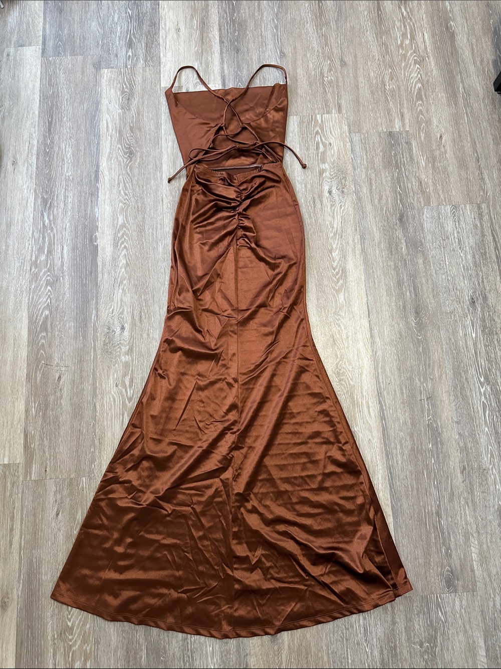 Windsor Satin Ruched Back Strappy Maxi Dress